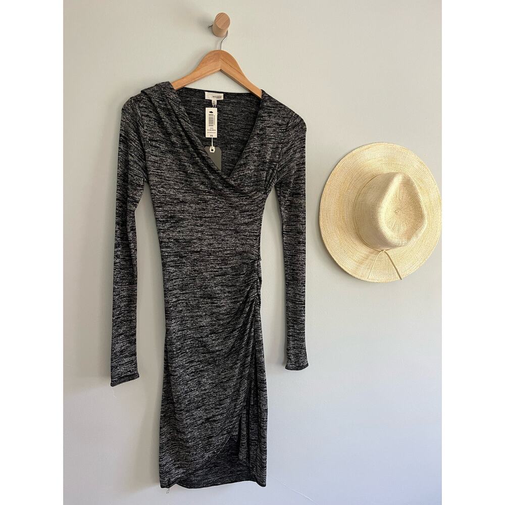 Wilfred Free | NWT Klum Dress Heather Gray Black Ruched Long Sleeve | Size XS